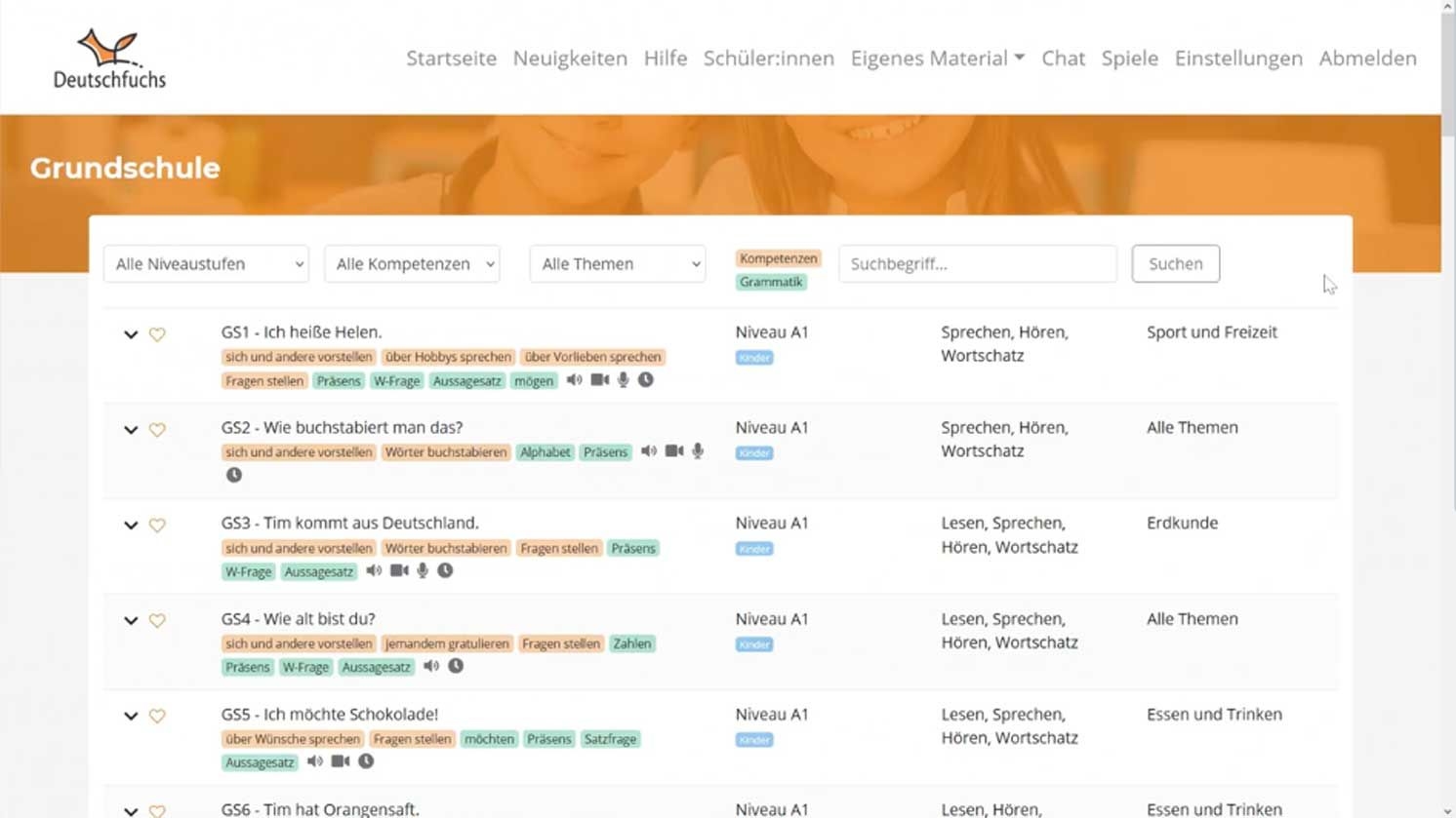 Screenshot aus der Bildungs-App Deutschfuchs